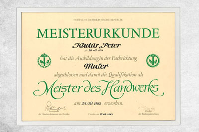 1983 Meisterurkunde Handwerk Peter S. Kadur