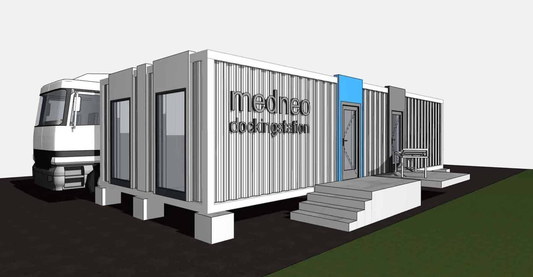 medneo Dockingstation, medneo GmbH, Konzeptentwicklung, Architektur, Referenz, Berlin, MRT, mobile Radiologie, Seecontainer