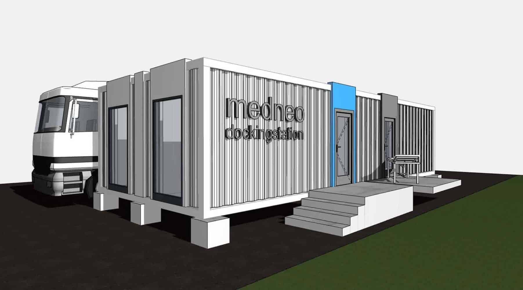 medneo Dockingstation, medneo GmbH, Konzeptentwicklung, Architektur, Referenz, Berlin, MRT, mobile Radiologie, Seecontainer